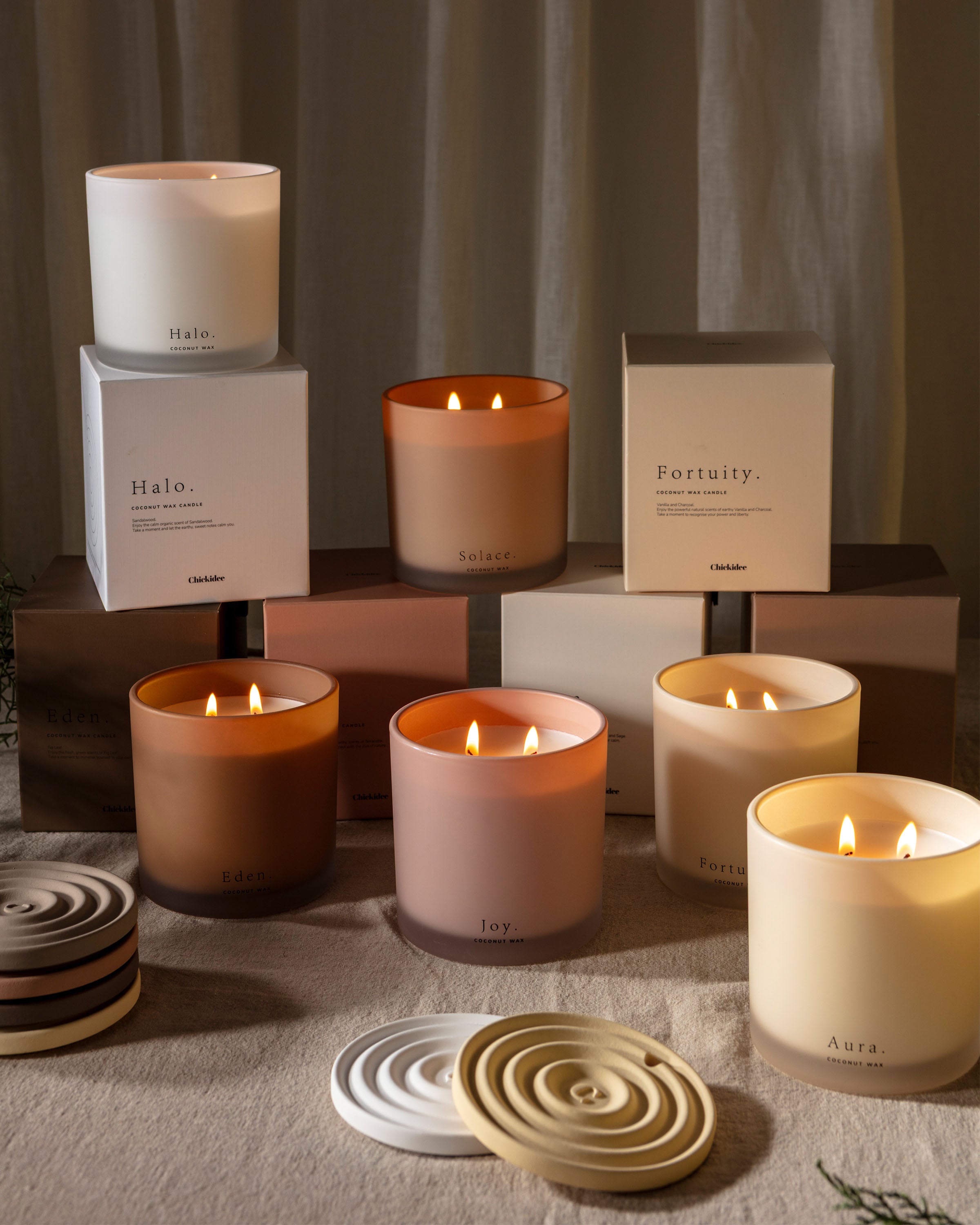 Chickidee Scents Clay Range - Double Wick Candle Lit Group Shot