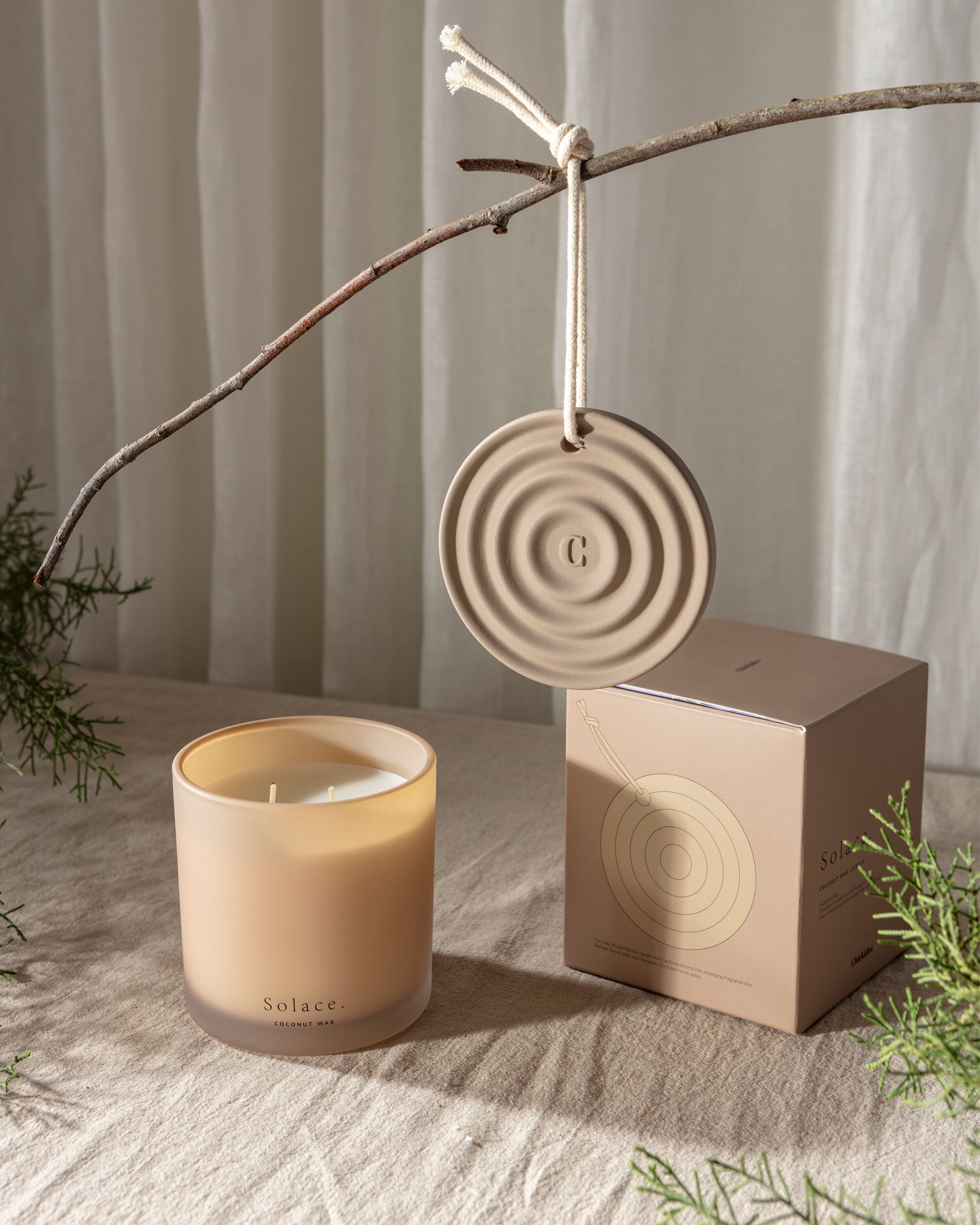 Chickidee Scents Clay Range - Solace Double Wick Candle with Hanging Scent Disc